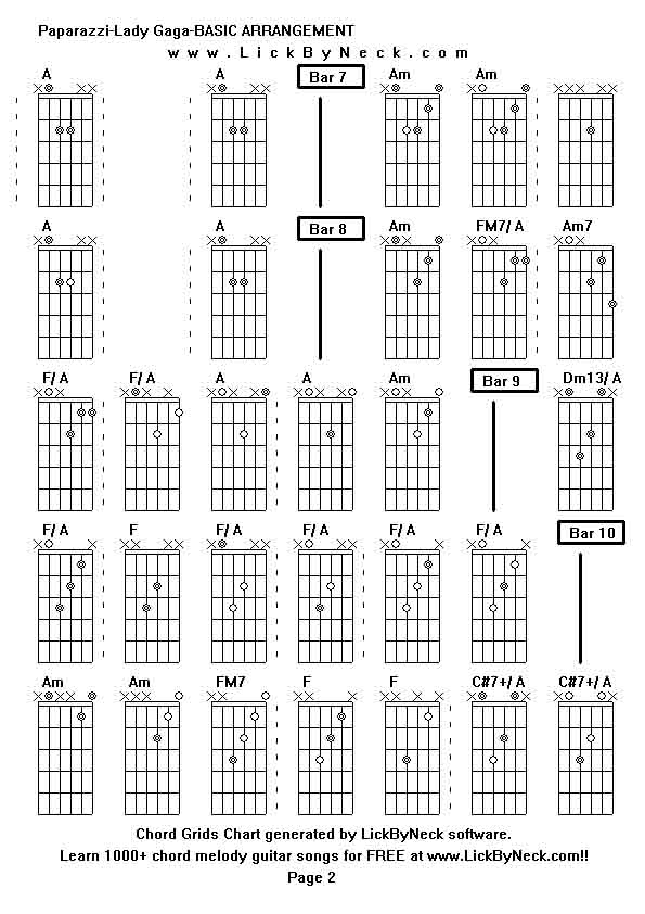 Chord Grids Chart of chord melody fingerstyle guitar song-Paparazzi-Lady Gaga-BASIC ARRANGEMENT,generated by LickByNeck software.